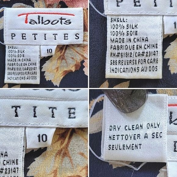 Vtg Talbots silk navy floral button front midi dress - Picture 5 of 13